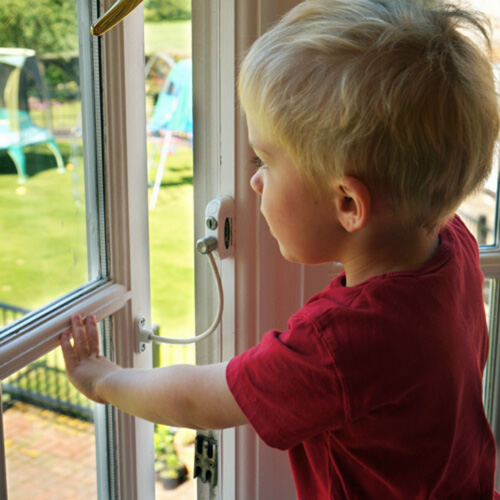 Jackloc Pro-5 Key-Locking Window Restrictor fitted to upstairs window and preventing full opening of window.